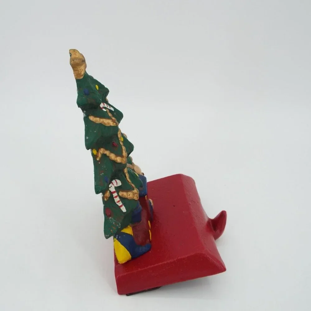 Vintage Cast Iron Christmas Stocking Hanger Tree Train Bear Candy Canes